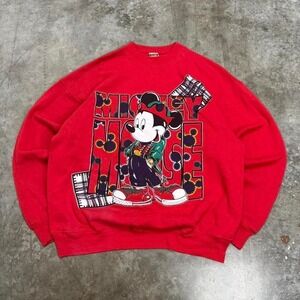 Vintage 90s Jerry Leigh Hip Hop Style Mickey Mouse Red Crewneck Size XL
